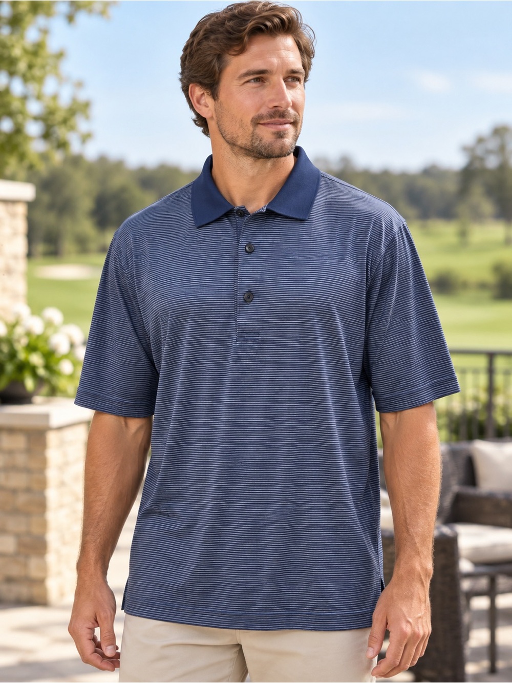 Fairway & Greene Mercerized Cotton Micro Stripe Golf Polo Navy Blue Men’s Large